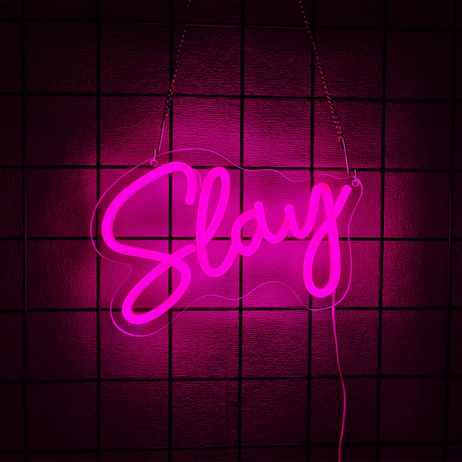 Pink Slay Neon Sign - Led Neon Light Sign for Bedroom Room Decor USB Operated Game Center Slay Neon Light for Girls Aesthetic