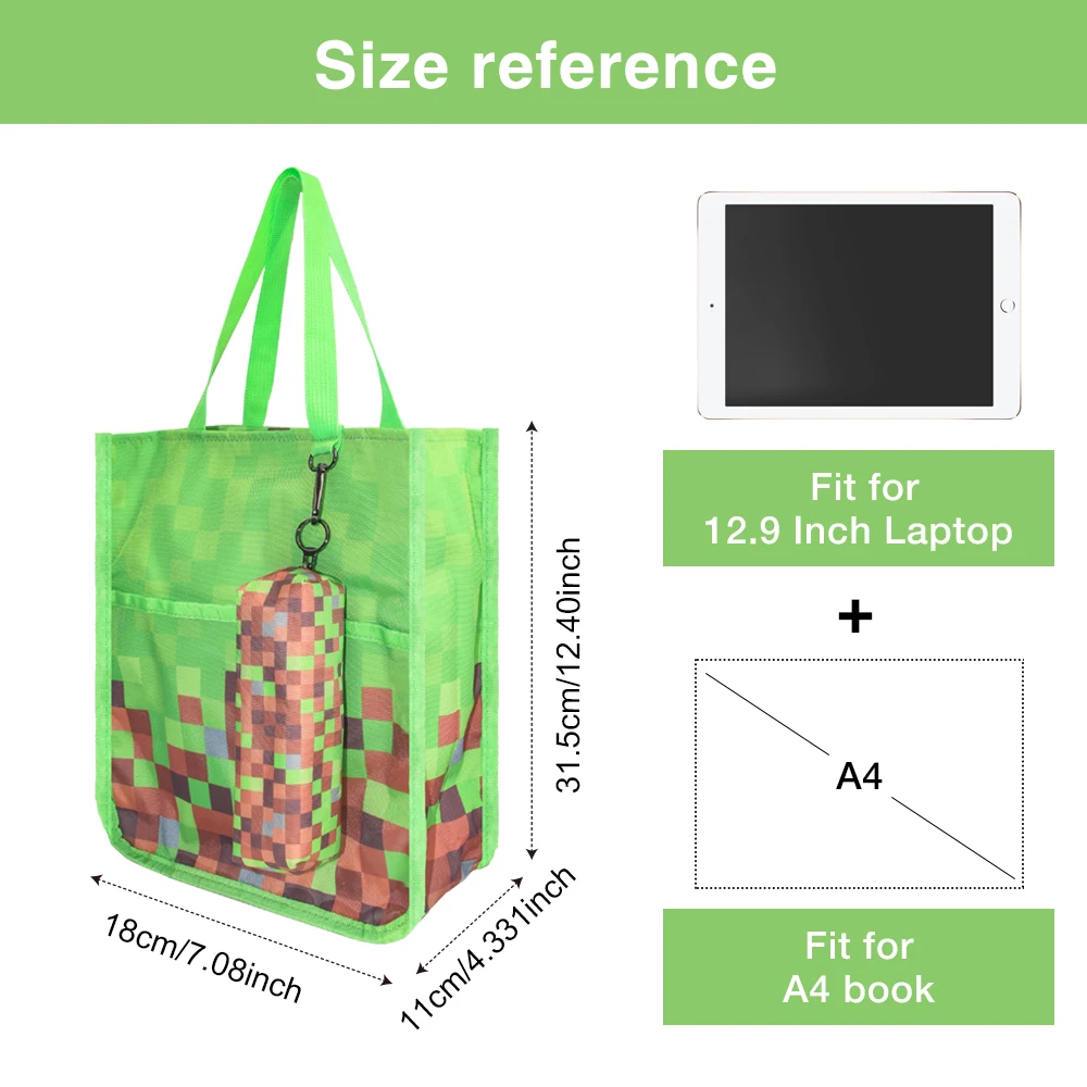 حقيبة تسوق من البوليستر مع جيب تخزين شفاف على الأمام، حقيبة تخزين ذات سعة كبيرة للنساء للخروج من التسوق