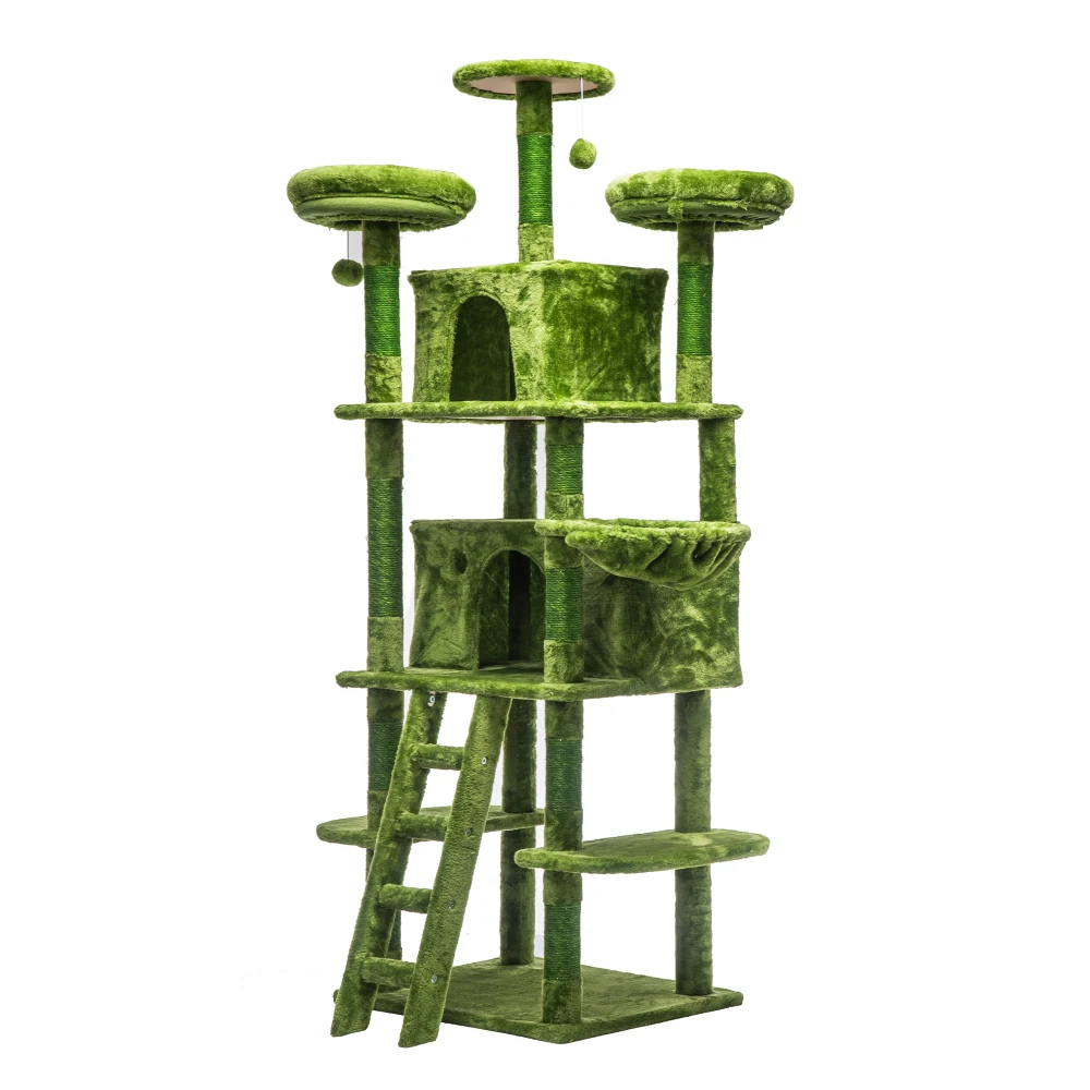 

70.87in Large Cat Tree:2 Condos,3 Perches,Hammock,Plush,Sisal Scratch,Stable for Multi-Cats