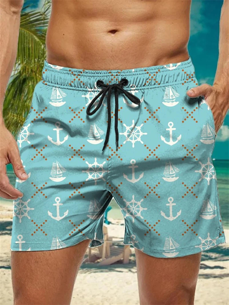 

Модные шорты с рисунком якоря для парусника для мужчин, летняя трендовая уличная одежда, пляжные шорты с 3D принтом, повседневные плавки большого размера
