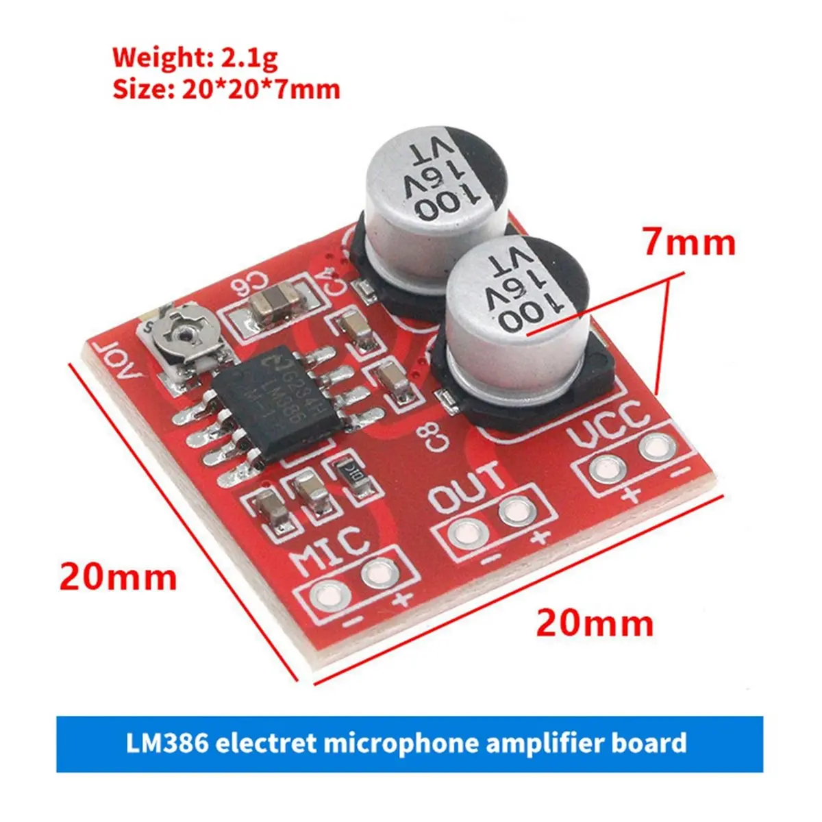 A003 LM386 Electret Microphone Amplifier Board DC 4-12V Mini Audio Preamp Module Low Noise Mic Amp DIY Electronic Kit