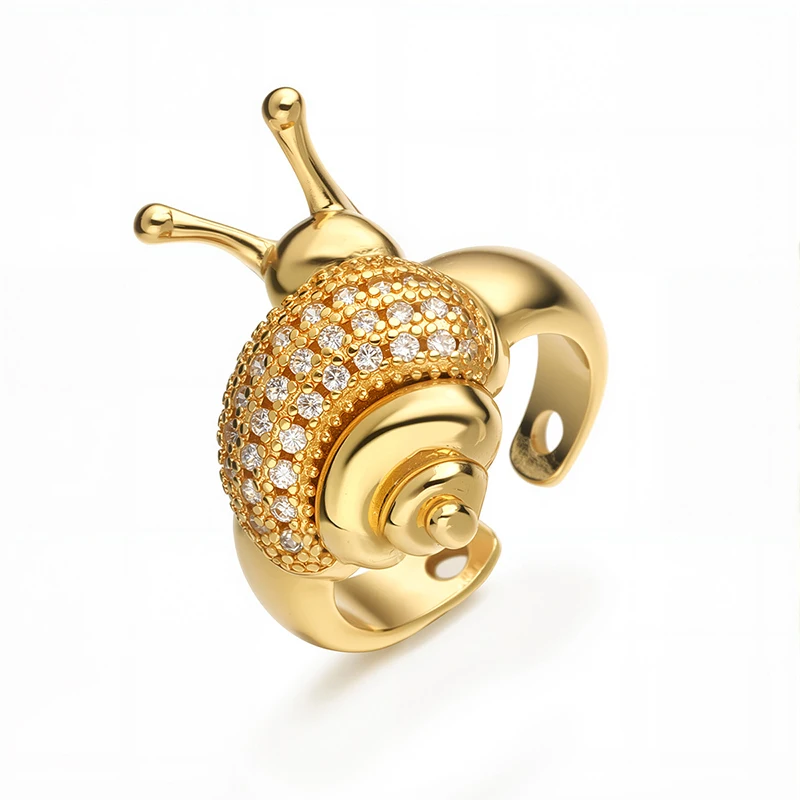 GANPUP Funkelnde Zirkonia-Schnecken-Fingerringe für Damen, Modisch, Neu, Trendig, 18K Gold PVD-beschichtet, Verstellbarer Ring, Schmuckgeschenk für Partys – Detail 6