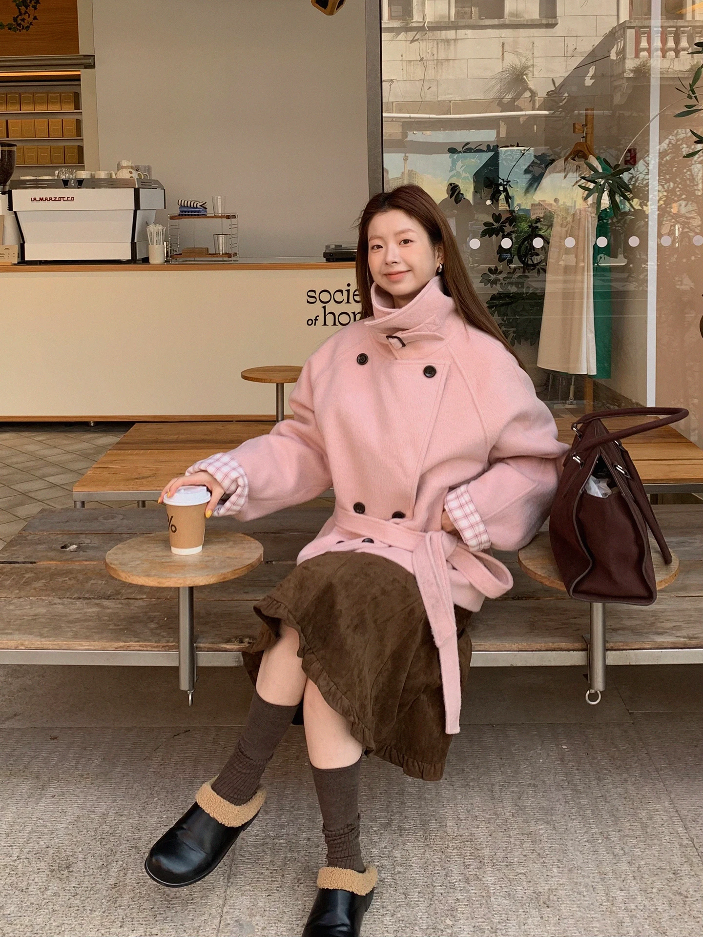 

G Sle Women's Thiened ort Woolen Coat Pink Beautiful Pure Color Commute Simple Sle Polyester 70% Wool 20% Viscose 0%