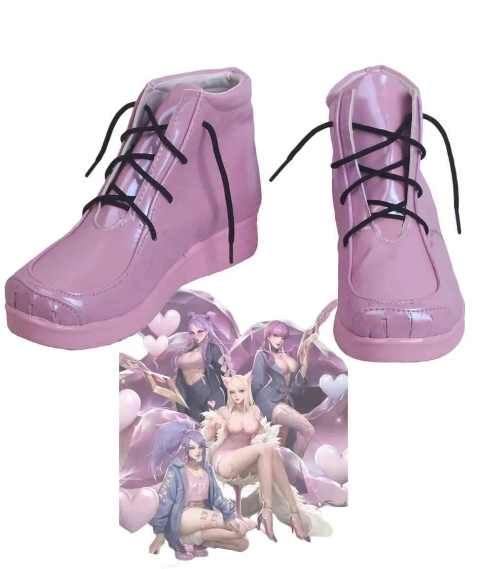 

Game LOL KDA Evelynn Kaisha Akali Pink Shoes Cosplay PU Boots Custom Made Any Size for Unisex