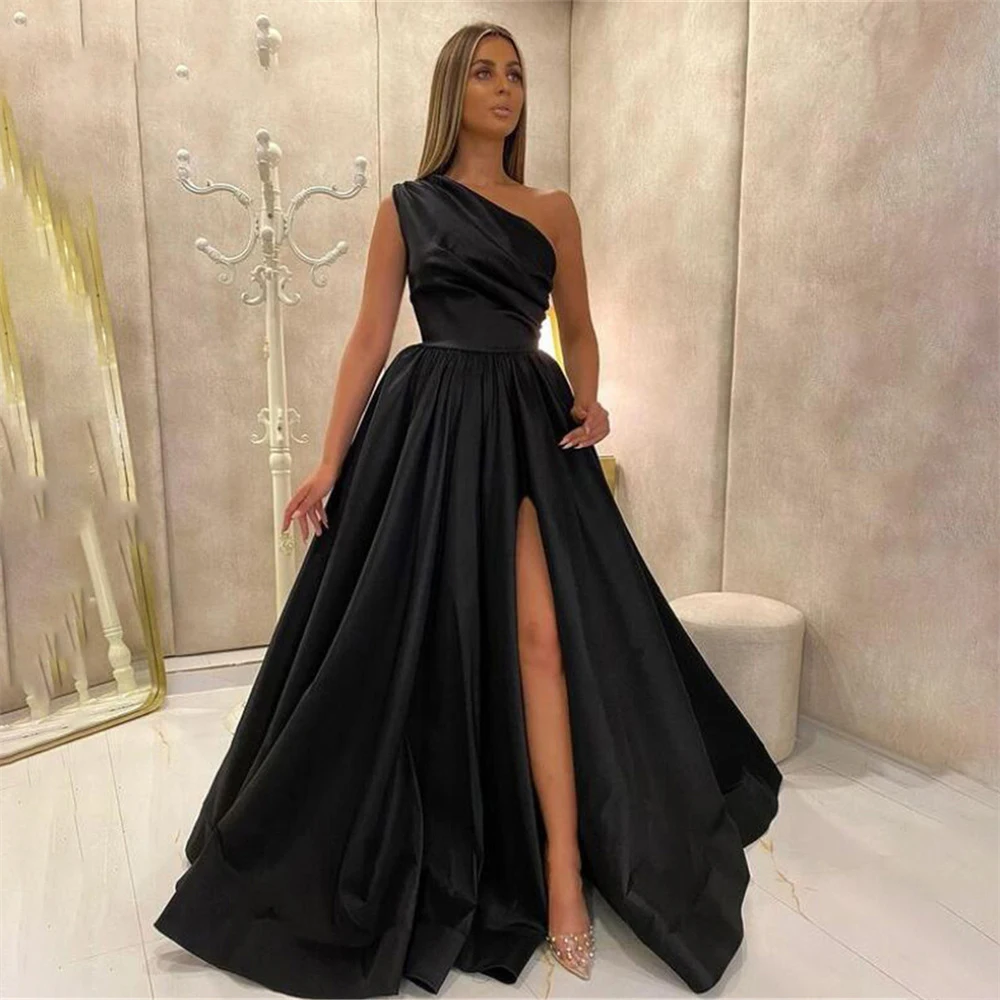 Lily Black One Shoulder Evening Dress Royal A Line Pleat Prom Gown Elagant Wedding Party Dresses vestidos de fiesta Customized