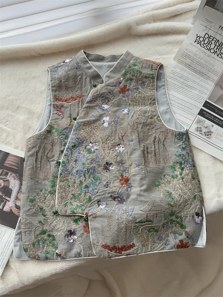 

Exquisite Hand Embroidery Vintage Print Design Beaded Vest Versatile Elegance Summer A7507 Commute Sle Regular Length Sing...