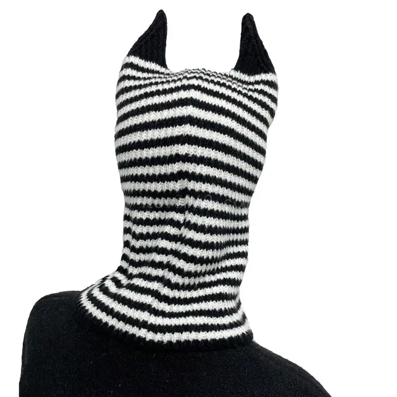 High Elastic Windproof Winter Hat Knitted Stripe Pattern Hat for Women Men Keep Ear Warm Hat Adult Knit Balaclava Hat