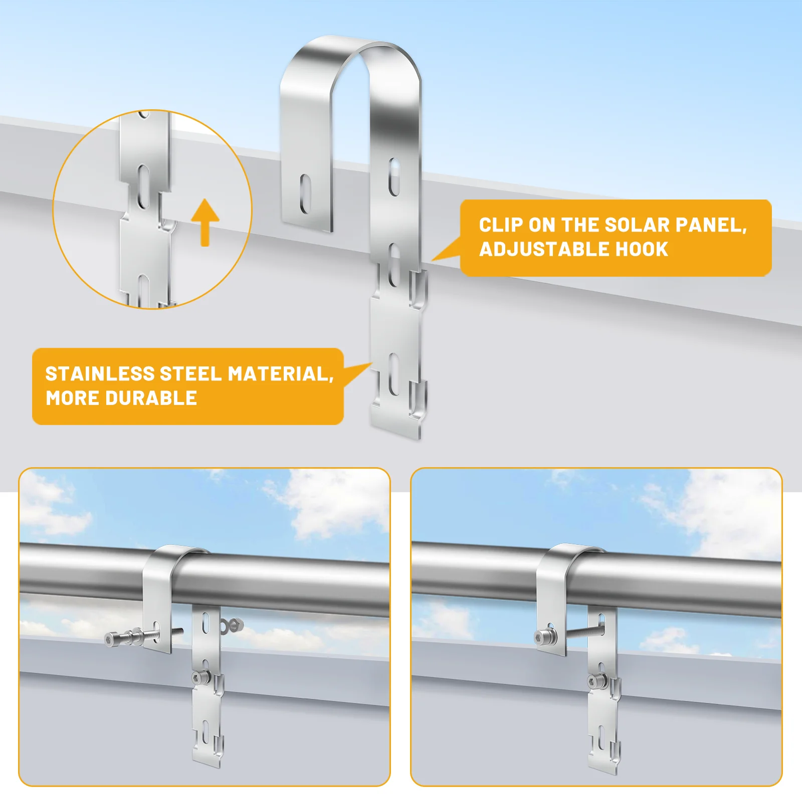 2Pcs Stainless Steel Solar Panel Photovoltaic Balcony Bracket Hook Balcony Fence Solar Module Bracket Easy Install