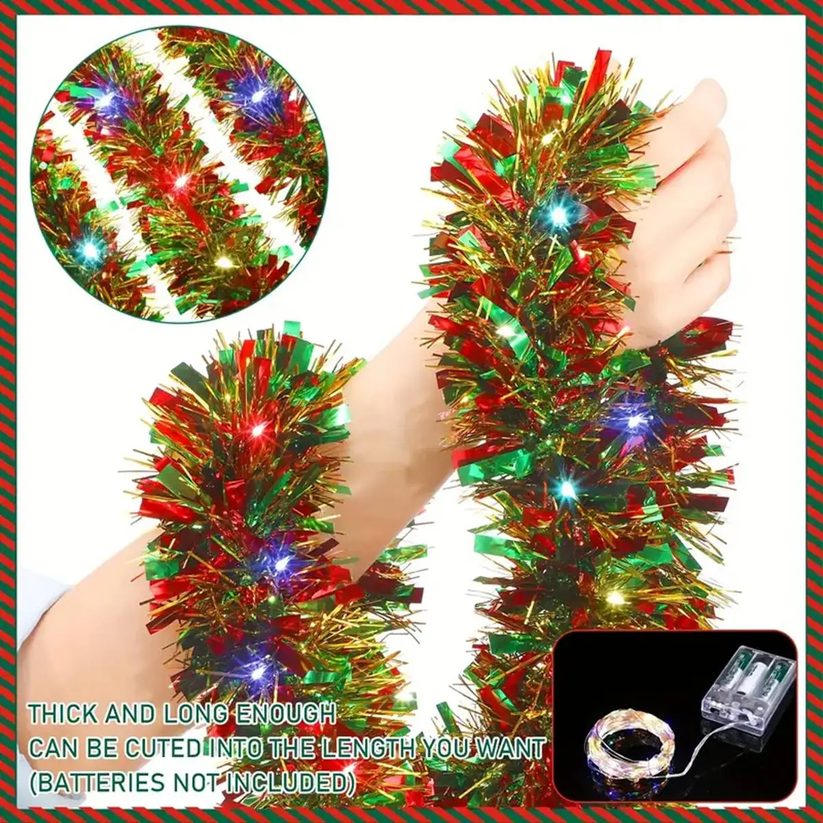 Picture 4: 1pc Christmas Tinsel Garland Metallic Shiny Garland With LED Lights Christmas Tree Garland Thick Hanging Suitable For Home Decor