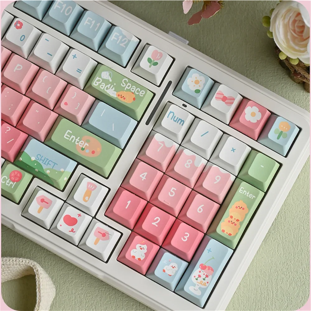 

Duckling Cherry Keycap Set PBT 140 Keys Large Complete Set Cute for 60/64/84/98/108 Gaming Mechanical Keyboard MX Switch