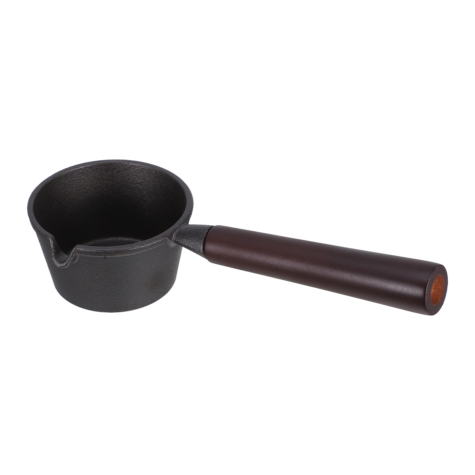 

Mini Cast Iron Oil Drip Wooden Handle Kitchen Melting Pot For Coffee Small Fry Pan Spout Cooking Pot Iron Skillet