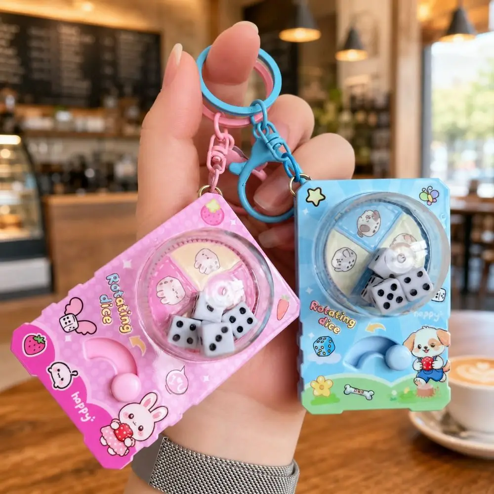 Mini Fidget Rotating Dice Keychain Press Button Plastic Cartoon Keychain Cute Style Rotating Dice Fidget Keychain