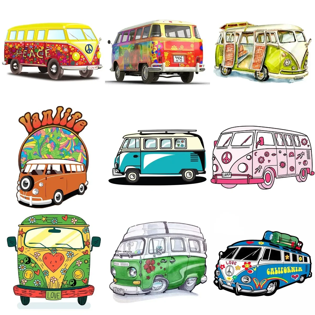 

Peace Caravan Color Creative PVC Stickers Accessories for Decorate Van Fridge Car Wall Room Camper Motorcycle Off-road Decal