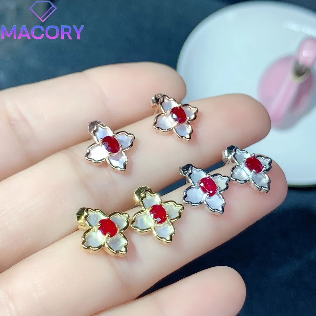 

Korean version of natural ruby earrings silver 925 designer luxury brand free shipping 2024 fashion female earrings