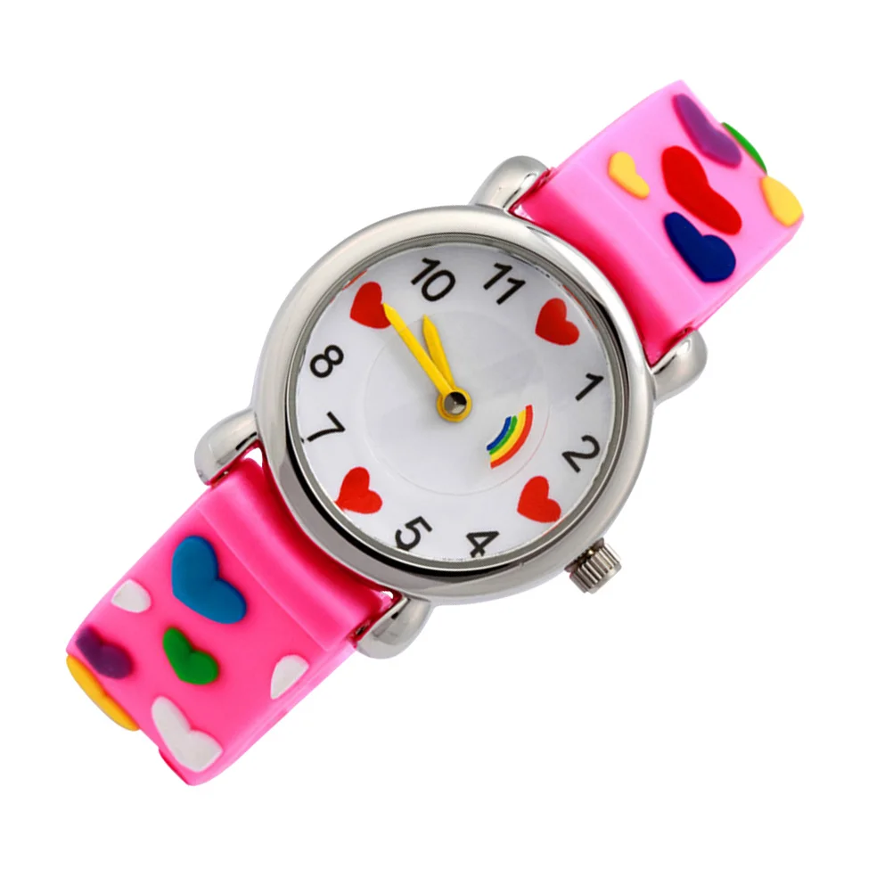 1Pcs -Friendly Watch Pink Cartoon Love Heart Pattern Strap Durable Children Quartz Wristwatch Birthday Gift