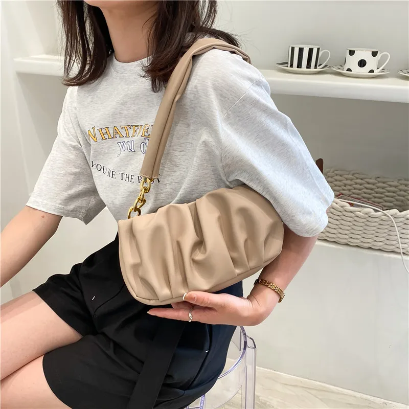 

Fashion Women's Pleated Crossbody Bag Top Quality PU Leather Popular Clutch Luxury Designer Winter Female Shoulder Messenger Bag