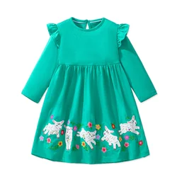 Jumping Meters 2-7T Girls Dresses With Dots Animals Applique Party Baby Princess Clothes Birthday Dress Kids Costume Frocks