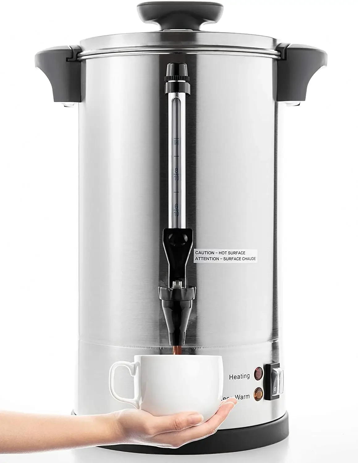 Commercial Grade Stainless Steel Percolate Coffee Maker Hot Water Urn for Catering, 100-Cup 16 L, Metallic