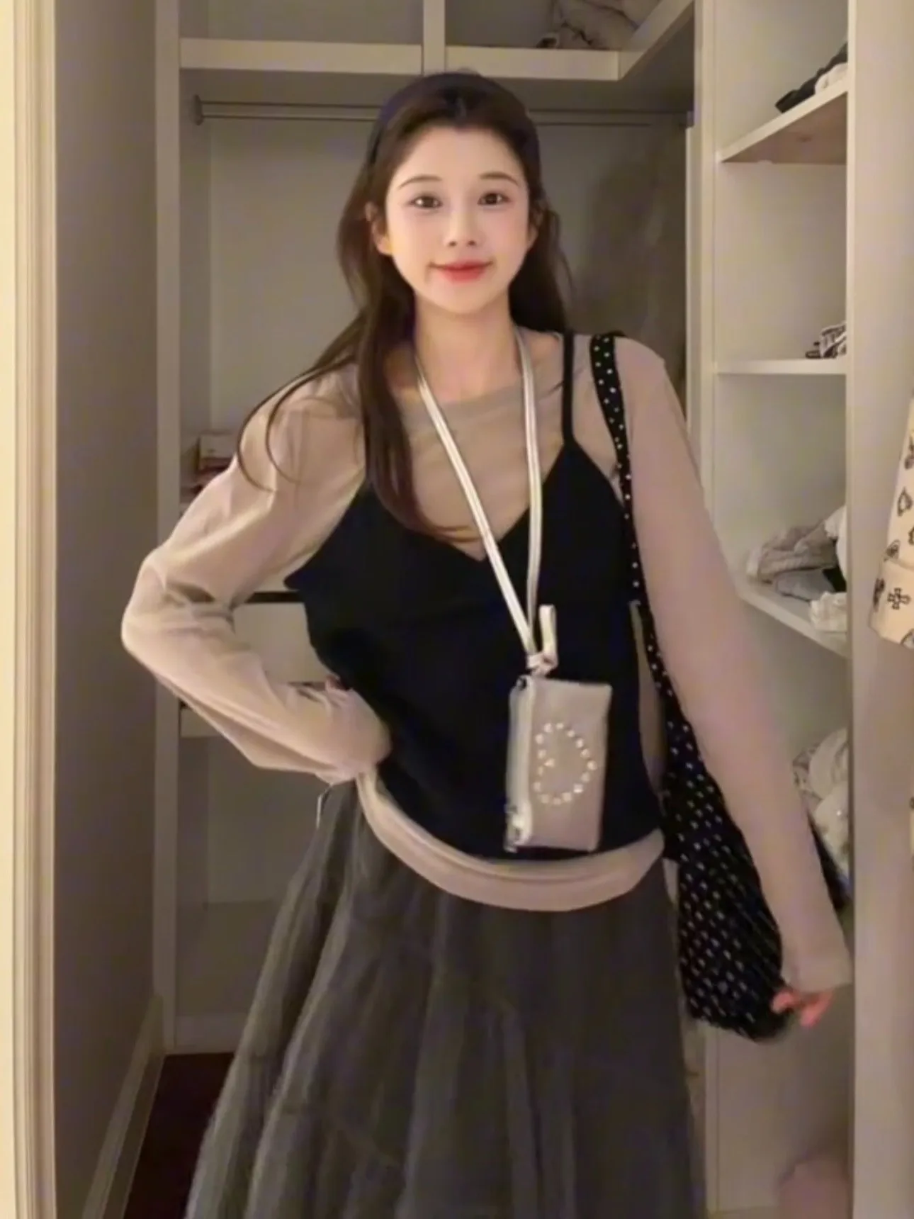 

Korean Sle Layered Two-Piece Set Tank Top Long Sve T-irt Women's Spring High-End Feel Clete OOTD Matching Set