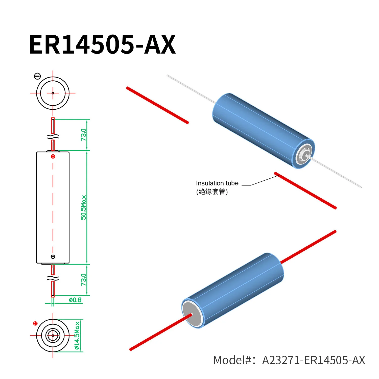 EEMB ER14505-AX Bateria 3,6 V Baterie litowe AA z pinem AX 2600 mAh Ogniwo akumulatorowe do alarmu gazu/wodnika Czujnik okna