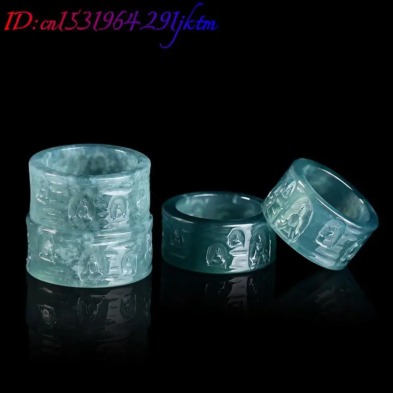 Natural Burmese Jadeite Buddha Ring Luxury Gemstone Designer Jewelry Fashion Charm Amulet Carved Real Jade Gifts for Women view 2