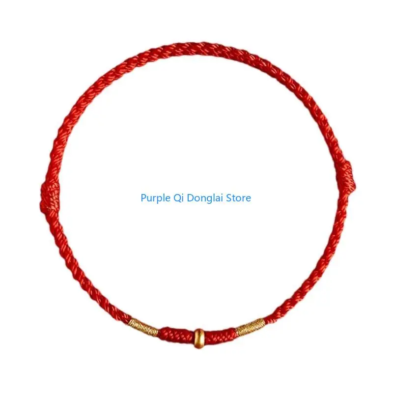 L21E Adjustable Hand Woven Red Rope Lucky Bangle for Lovers Stylish Women Men Anklet with Golden Bead Fashion Jewelry