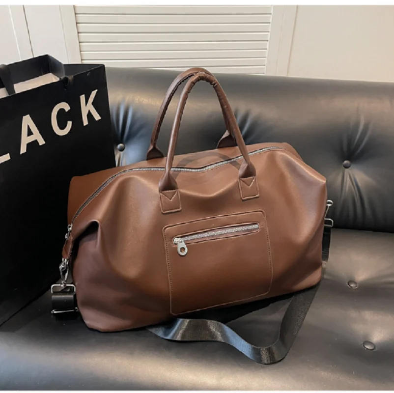New Korean Fashion High Quality Leather Travel Handbag Men Women's Large Capacity Business Totes Shoulder Bags Shopping Bag
