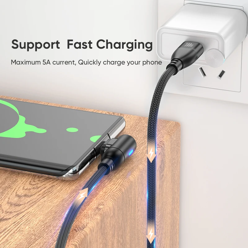 Cable de datos para teléfono móvil tipo c a tipo c 100W 5A carga rápida cargador magnético de 90 grados USB-C adecuado para MacBook Samsung OPPO