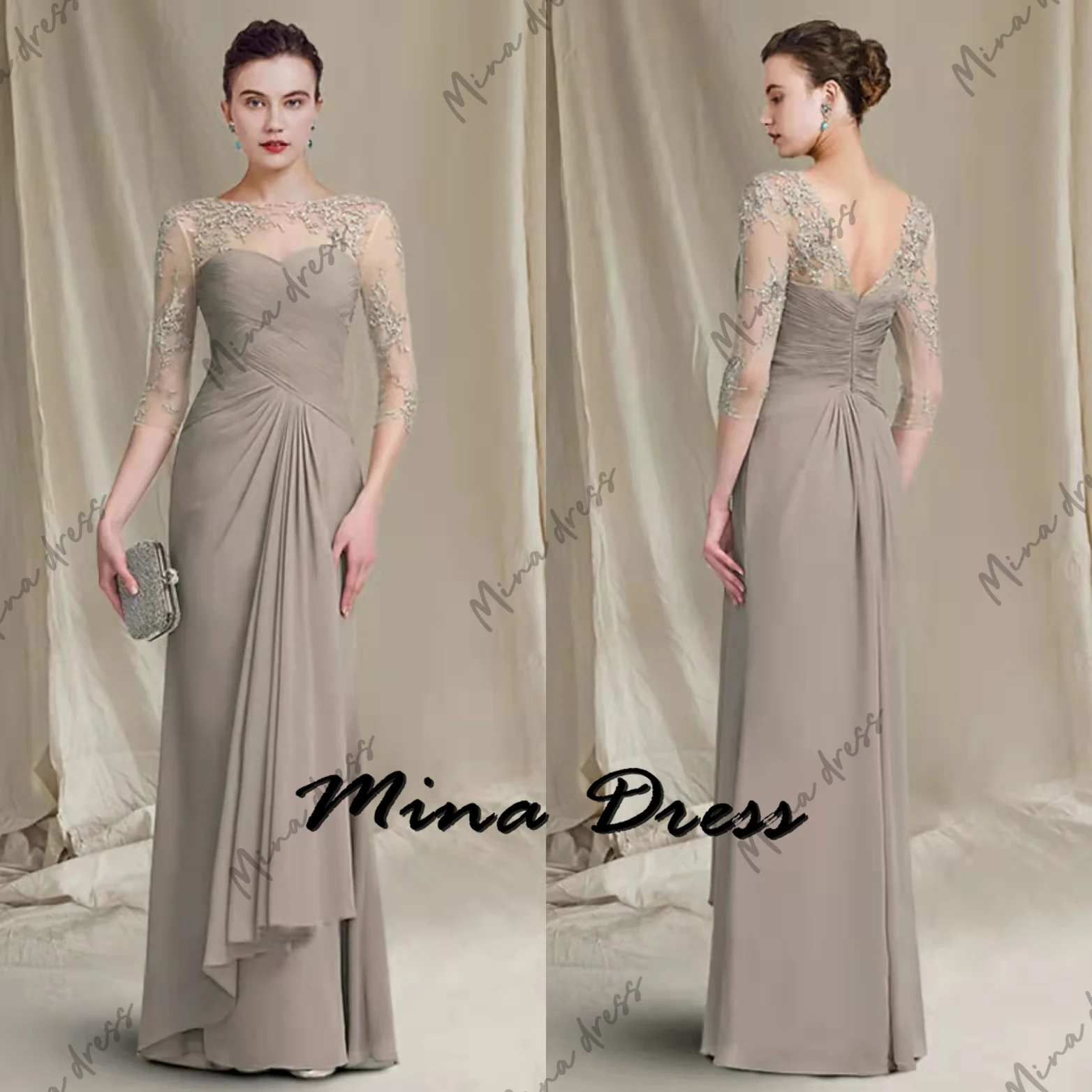 Mina Customized Graduation Dress Es Lace Mother of the Bride Gown Long Ruffle Evening Dresses for Formal Occasions Ball Gowns