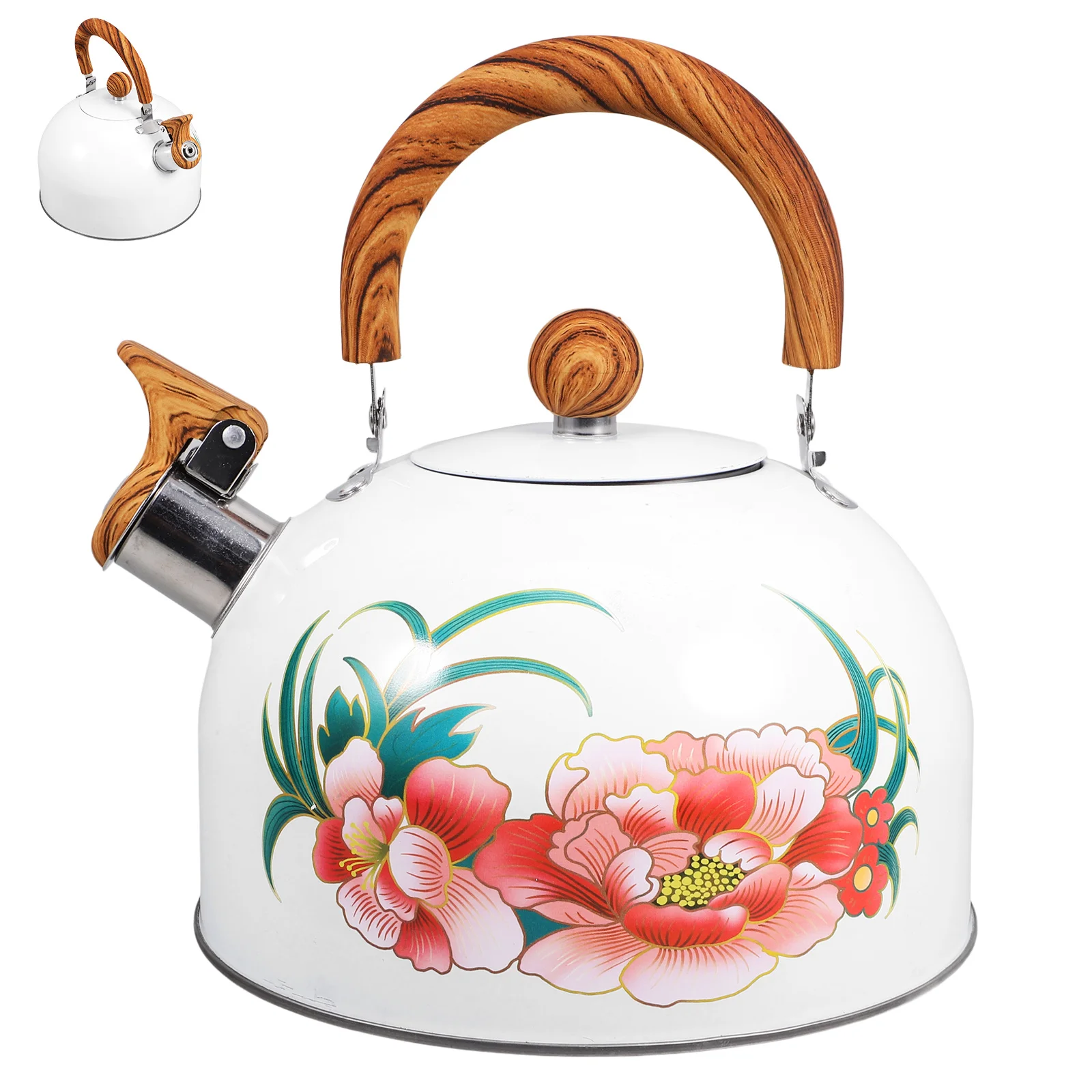 

Whistling Water Kettle Stainless Steel Tea Pot Comfortable Handle Fast Filling Home Office Kitchen Heating Sounding