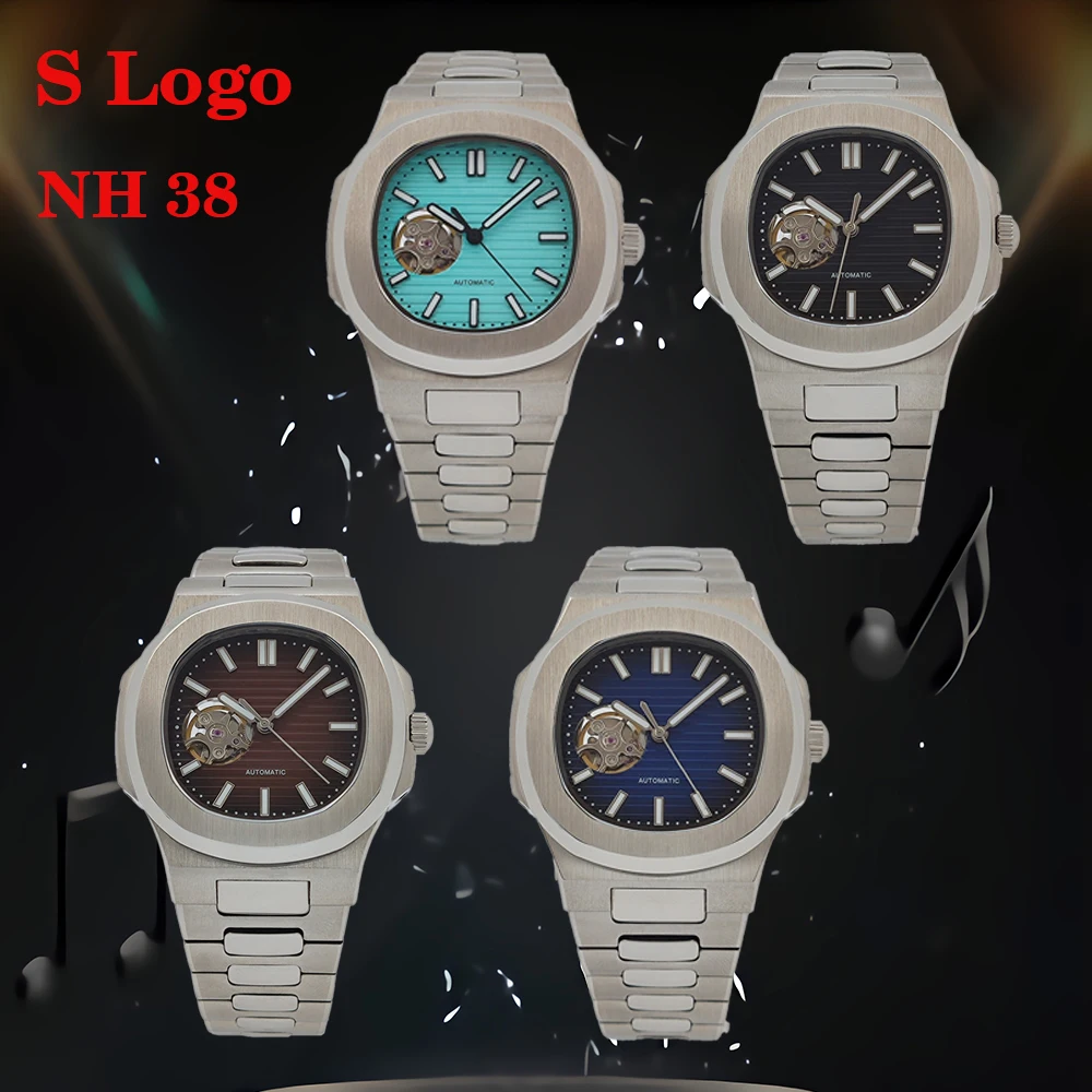 Men's NH38 S Logo Nautilus Style Fully Automatic Mechanical Watch Waterproof Sapphire Glass Watch with NH38 Movement