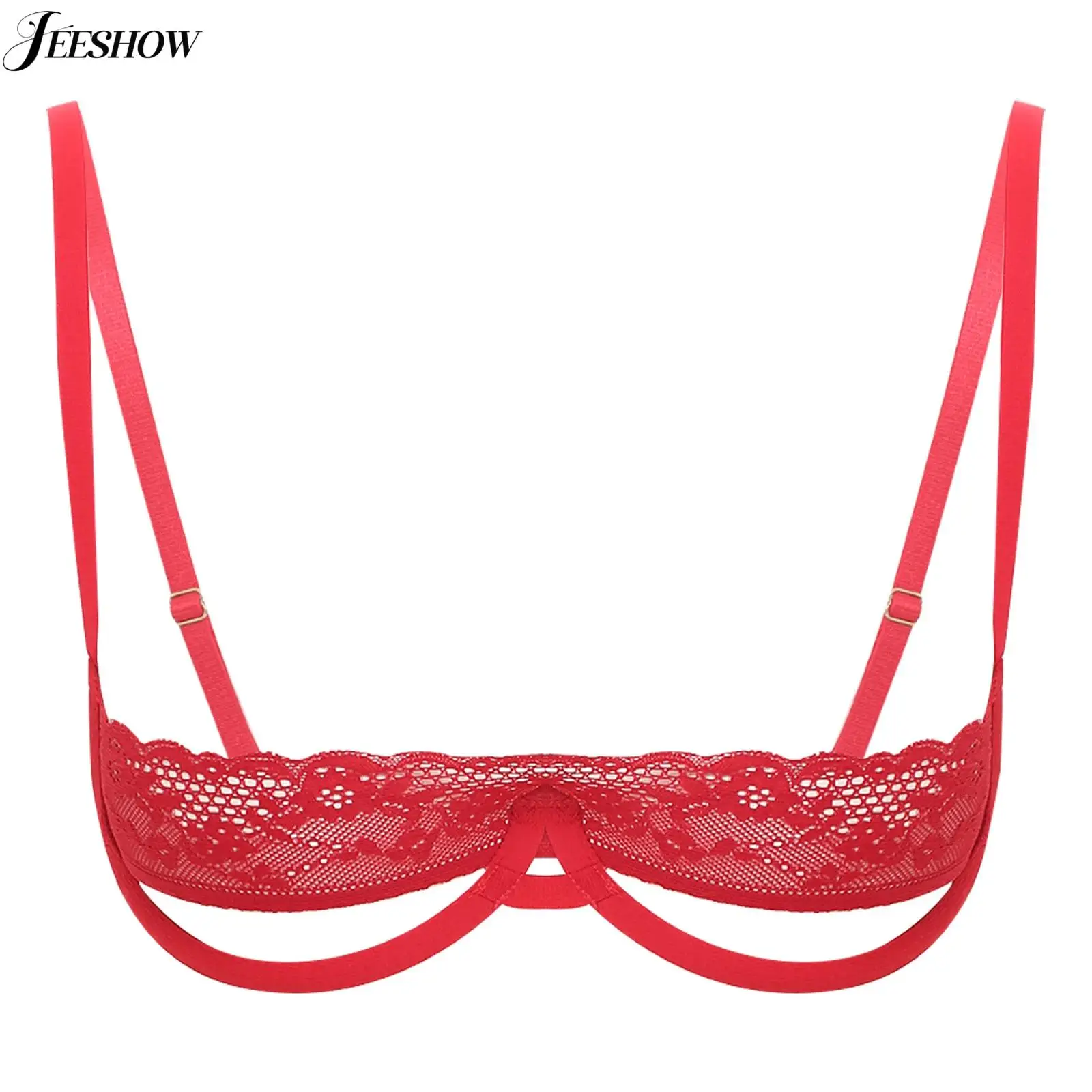 

Womens Sexy 1/4 Cup Push Up Bra Sheer Mesh Floral Lace Underwire Balconette Brassiere See Through Non-Padded Shelf Bra Lingerie