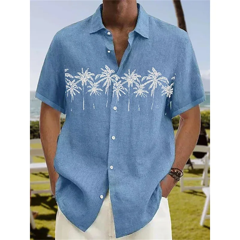 Summer 2023 men\'s shirt Hawaiian shirt coconut wood 3D printing short sleeve button clothes tropical fashion jacket S-5XL