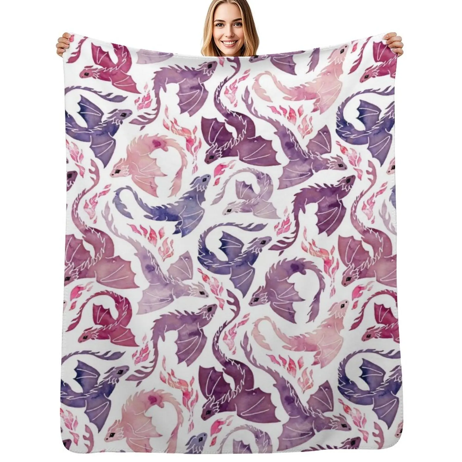 Dragon fire pink & purple Throw Blanket Summer Cool Breathable Blanket for Sleeping