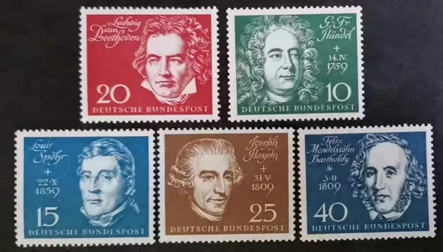 5 unids/set nuevo sello postal de Alemania 1959 músicos Beethoven, Haydn, Handel y Roehring sellos postales MNH