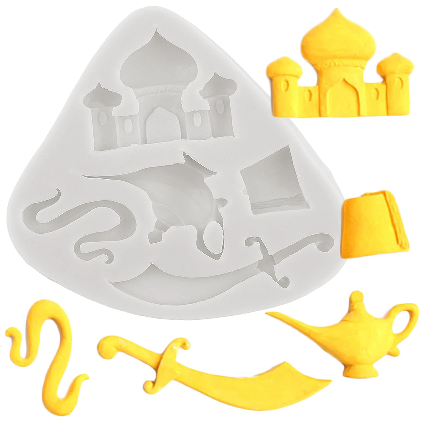 Aladdin Myth Themed Silicone Mold Lamp Knife Teapot House Castle Fondant Mold Cake Decorating Cupcake Candy Chocolate Mould