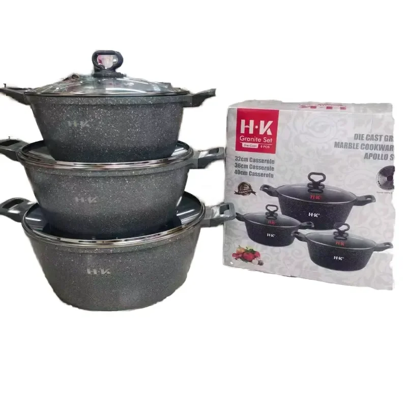 2025 Excalation Series Eco-Friendly Simple Metal Non-Stick 6-Piece Kitchenware with Glass Cover and Aluminum Cookware