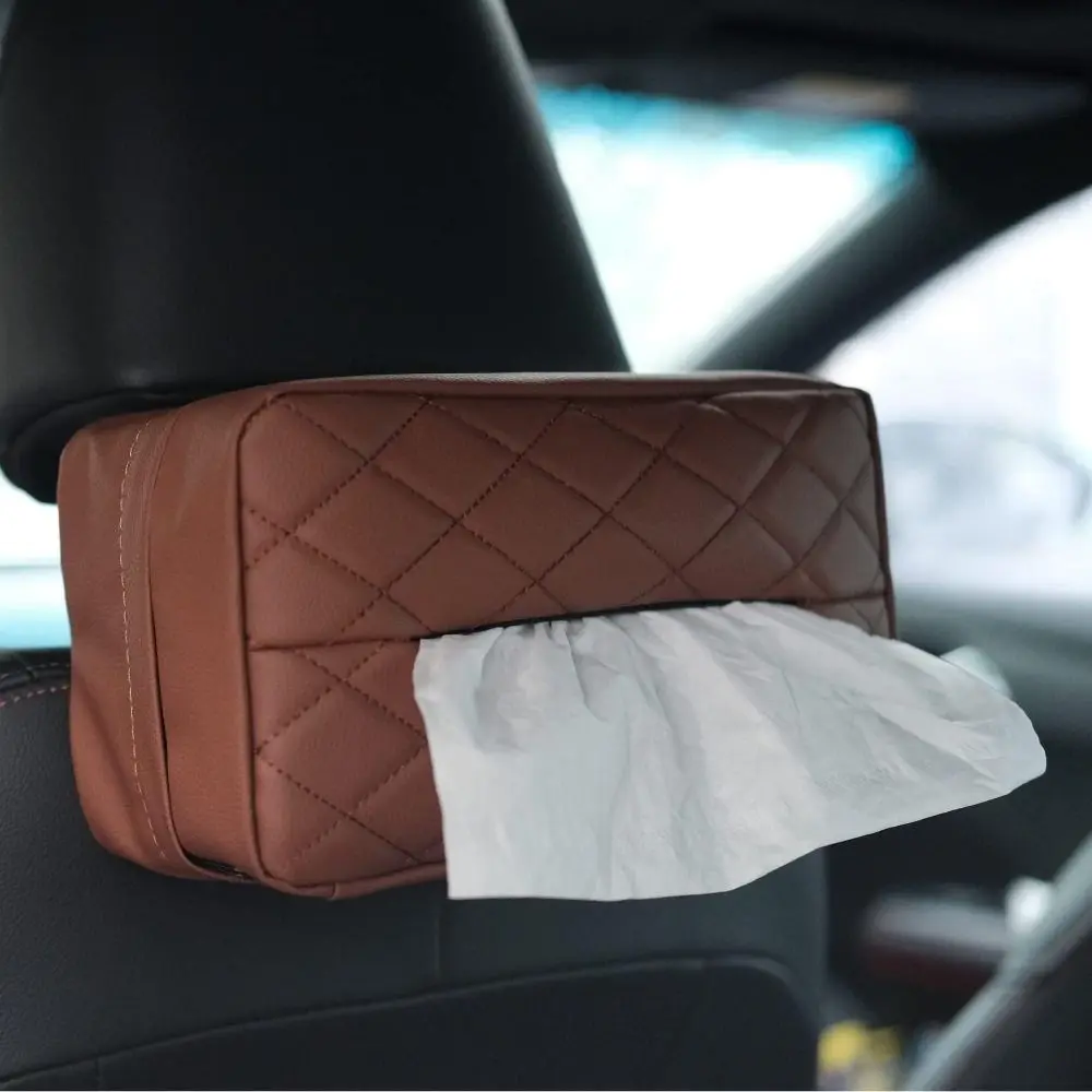 Case PU Leather Car Tissue Box Visor Storage Decorative Paper Towel Holder Back Hanging Cute Auto Napkin Box Cover Headrest