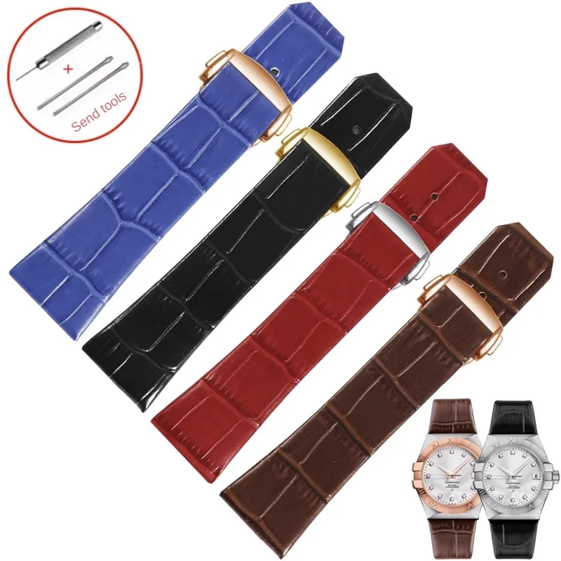 

Genuine Leather Watchband Substitute Constellation Double Eagle Series Concave Interface Folding Clasp Cowhide Strap 23-9.5mm