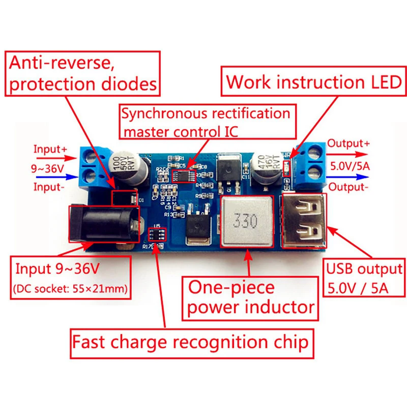 DC-DC 24V/12V To 5V 5A Step Down Power Supply Buck Converter Replace LM2596S Adjustable USB Step-down Charging Module For Phone