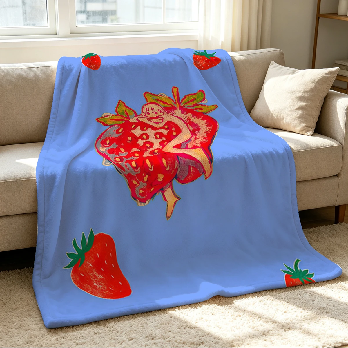 Strawberry Hug Blanket Soft Cozy Throw for Sofa Bed Festive Holiday Decor Gift for Kids and Adults,Lightweight and Warm