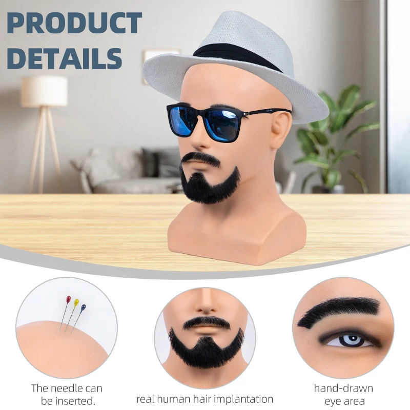 추안 상 남성용 실제 수염 연습용 수염 트리밍 모자 안경 디스플레이 마네킹 헤드 L90 시리즈