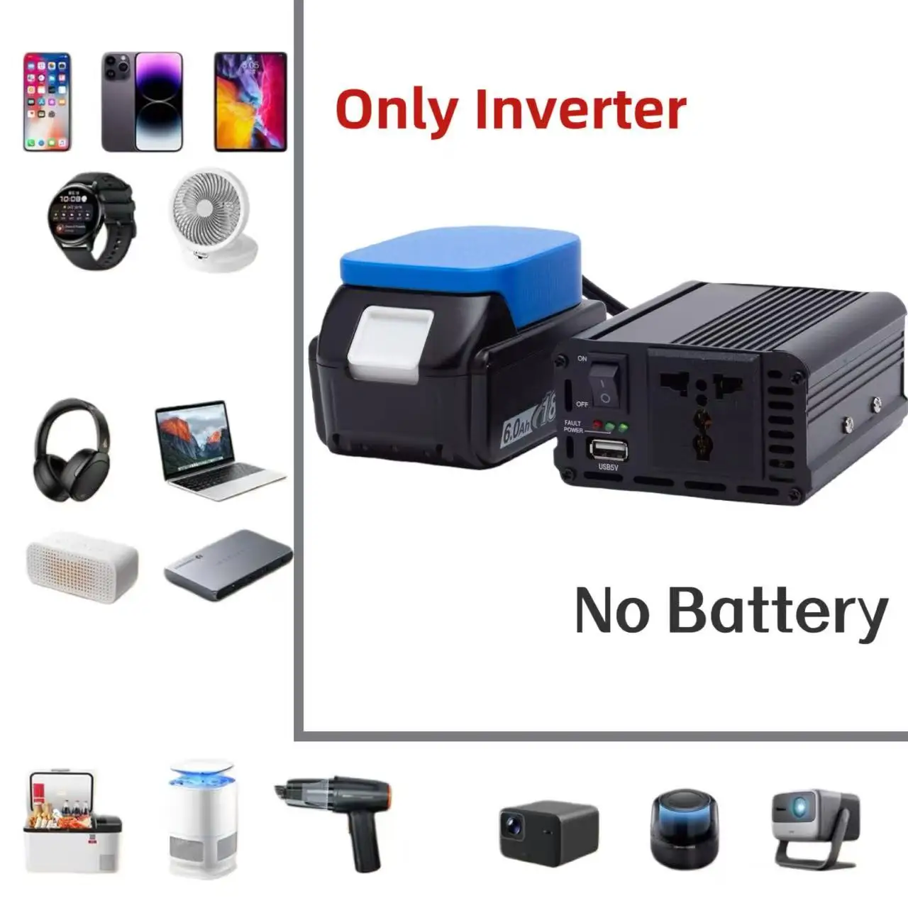 200w 240v Cordless Portable Power Inverter Adapter For Makita 18v Battery Inverter With Socket USB Port For US/UK/AU (Tool Only)