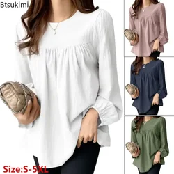 2026 Fashion Elegant Solid Blouse for Women Long Sleeve O-neck Casual Office Lady Tops Simple Loose Plus Size Shirt Blusas Mujer