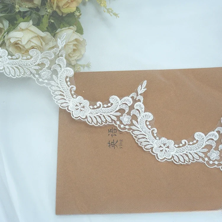 5 yardas. Nuevo tocado ondulado con cuentas de lujo de alta calidad, dobladillo para vestido de novia hecho a mano, cuello, accesorios de encaje, Beige, en stock