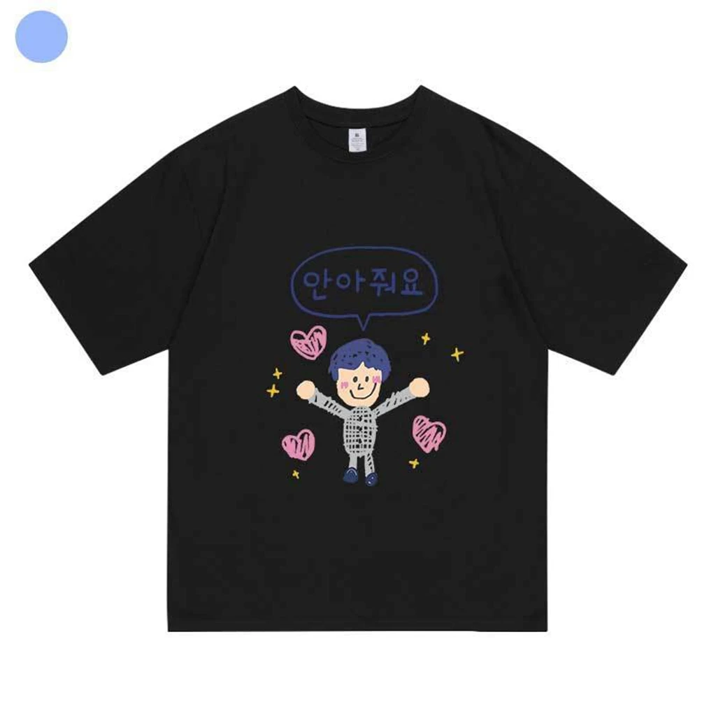 KPOP Y2K Love JIN FANS CARTOON Pattern T-shirt Summer Women Bat Sleeve Cotton Y2k T-shirt Harajuku 90S Oversize Streetwear