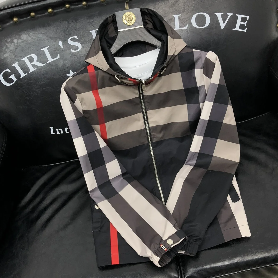 

Classic Plaid Jaet Spring Autumn New Sle Casual Slim Fit Thin Men's Top Zipper Closure Long Sve Hooded Outerwear