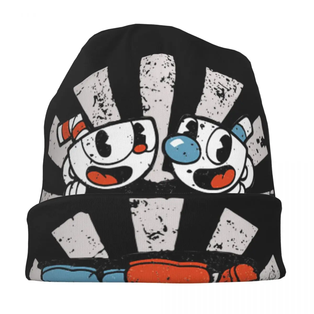الرجعية Cuphead بونيه القبعات الخريف الشتاء في الهواء الطلق Skullies قبعة صغيرة لعبة أنيمي للرجال النساء الصيف رئيس التفاف قبعة #3