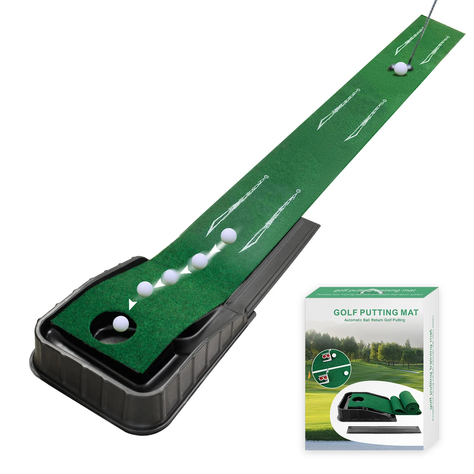 CRESTGOLF-alfombrilla de Golf para interiores, con retorno automático de bolas y guías de alineación, Putting Green