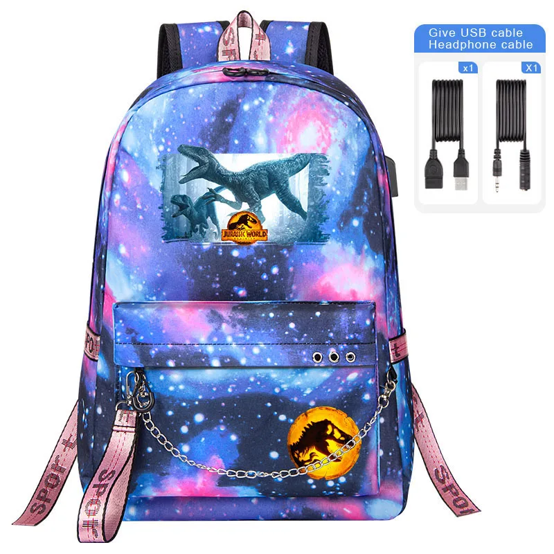 High quality Jurassic World Dominion Boy Girl Backpack Woman men USB Laptop Shoulder Bag Fashion Children Boy Bookbag Bags